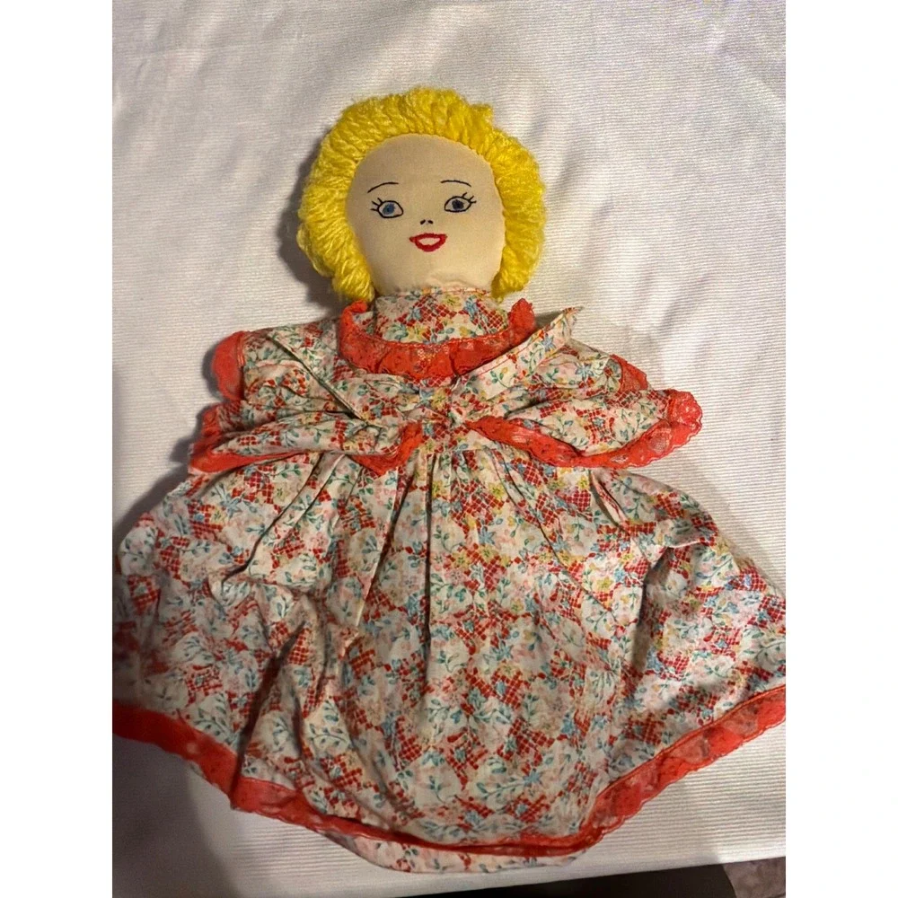 Vintage Handmade Topsy Turvy Flip Doll Happy Sad Reversible Floral Blue Dress
